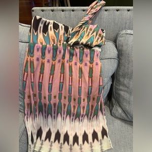 One shoulder Nicole Miller short dress with bustier and zipper on side.